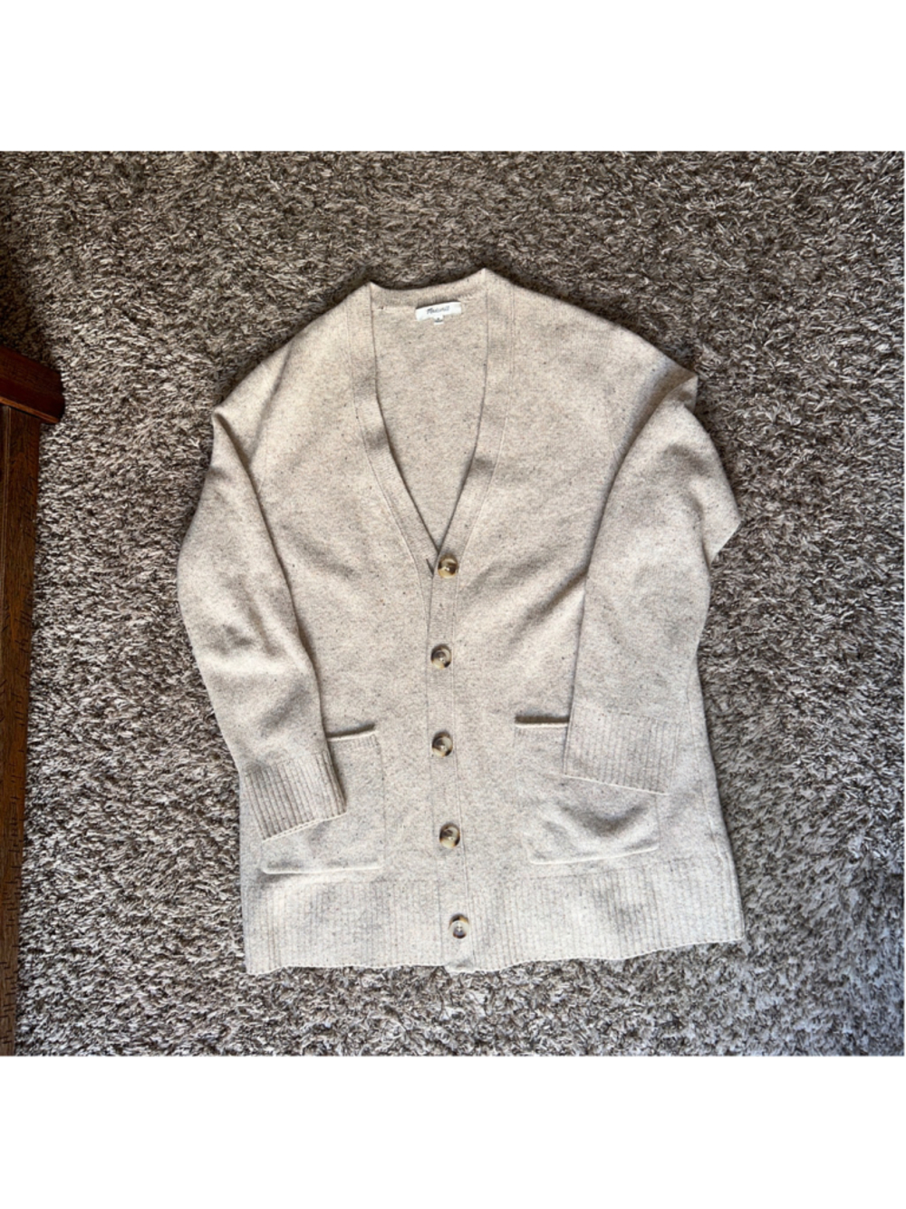Women's Madewell Merino Wool Cardigan Sweater Size M Beige Speckled